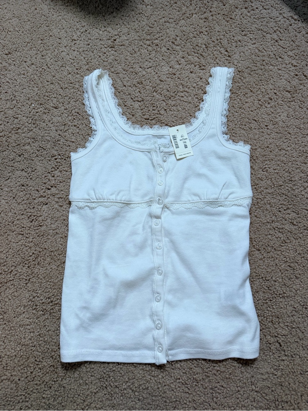 Aeropostale White Lace-Trim Button-Front Tank Top